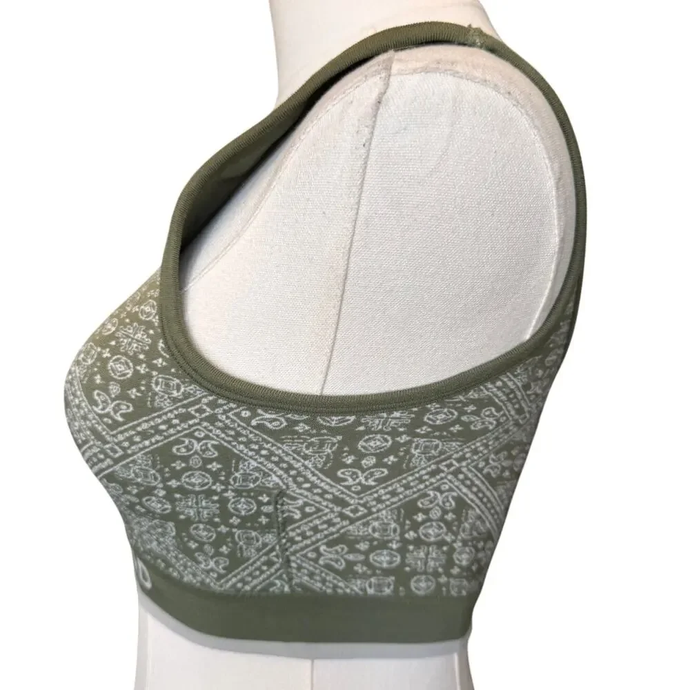 Lucky Brand Women's Dark Green Bandana Jacquard Seamless Bra Size M